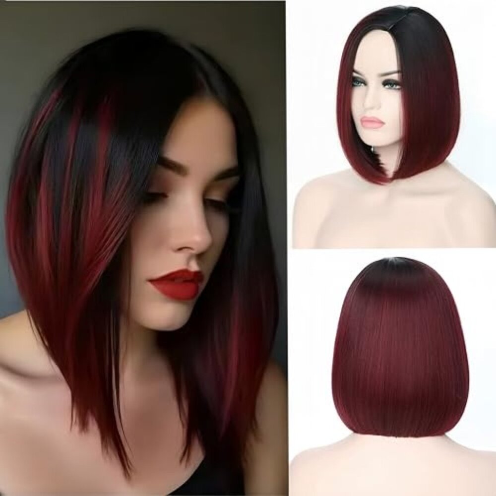 Short Ombre Red Bob Wig with‎ Bangs